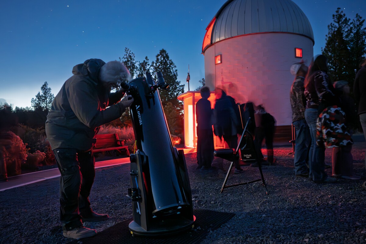 Visitors observe the night sky at Pine Mountain Observatory.
