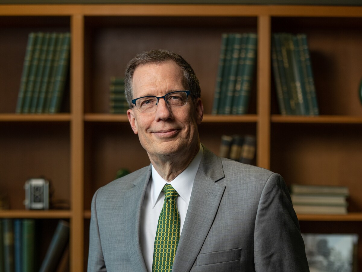 University of Oregon President John Karl Scholz in his office.