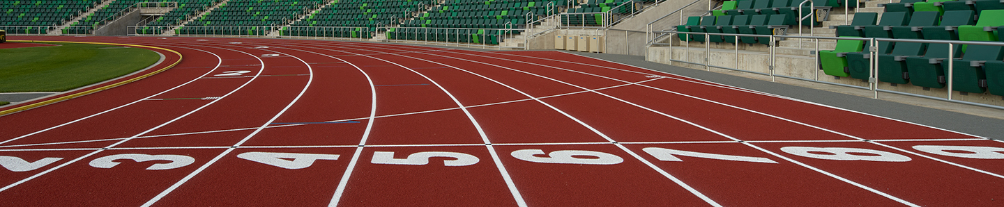 Numbered lanes on Hayward Field track.