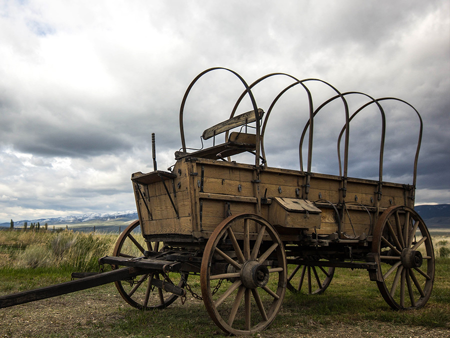 An Oregon Trail horse drawn carriage.