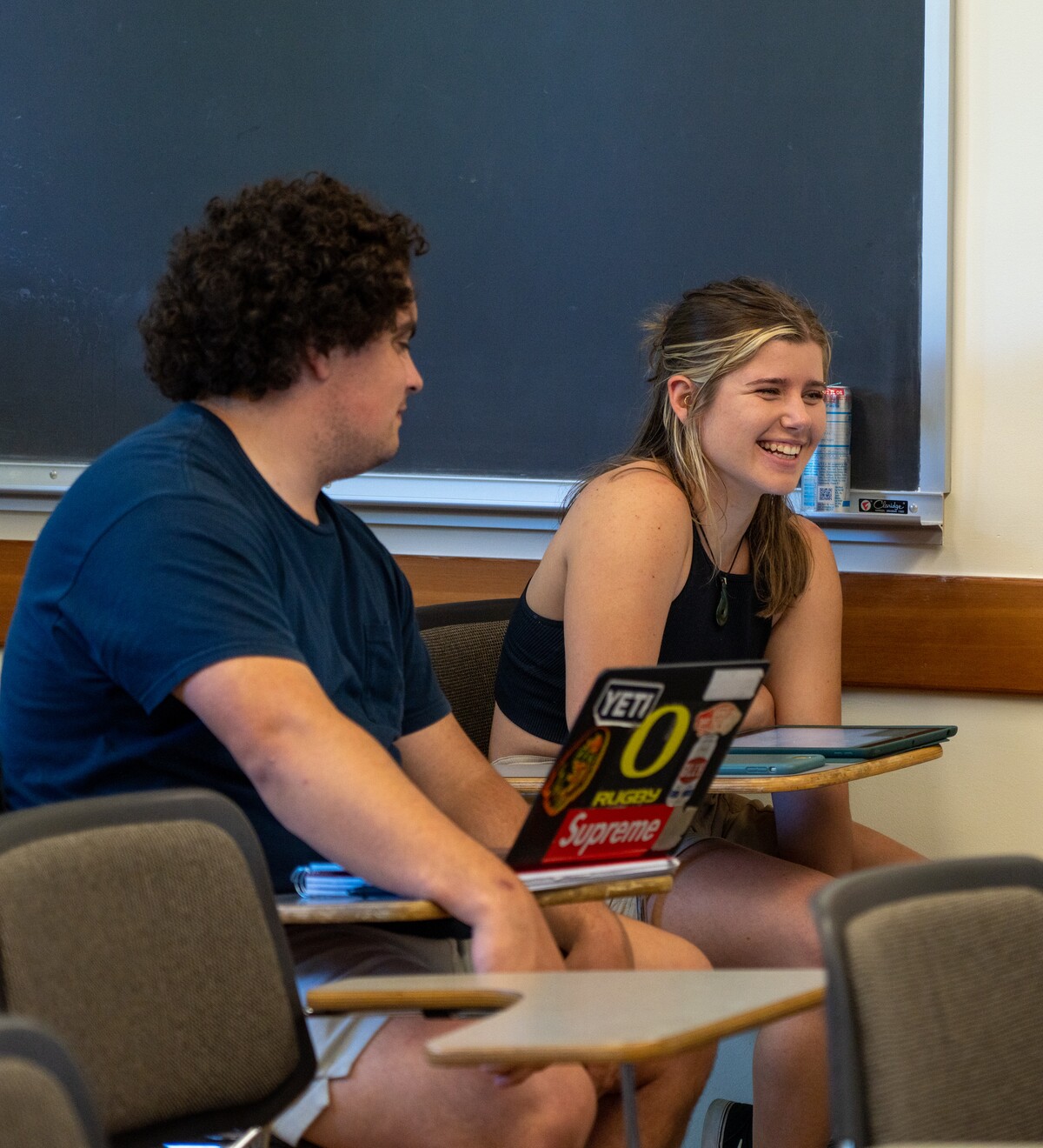 Students talk together during a justice and education class.