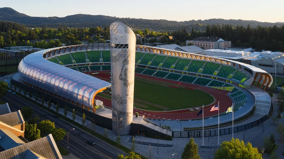 An aerial image of Hayward Field