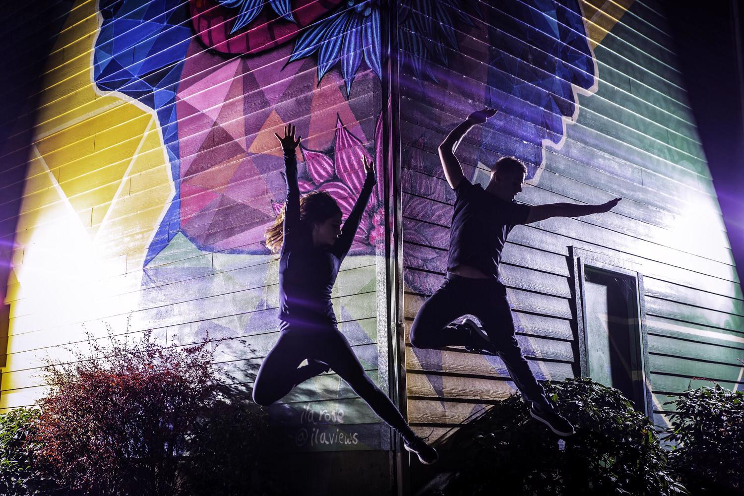 Students dancing at night