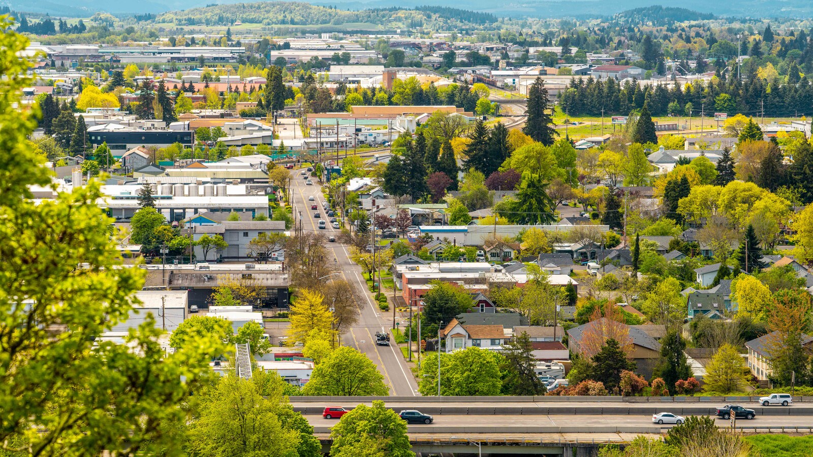 Central Eugene and the University of Oregon spread across an aerial view.