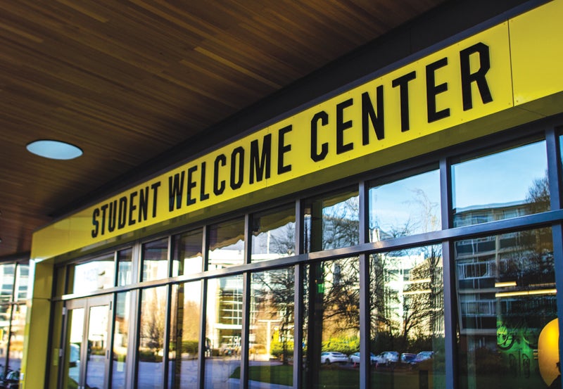 Student Welcome Center entrance on Unthank Hall.