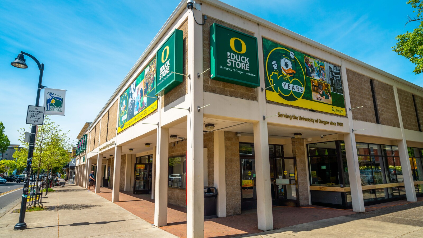 The Duck Store stands on a sunny street corner.